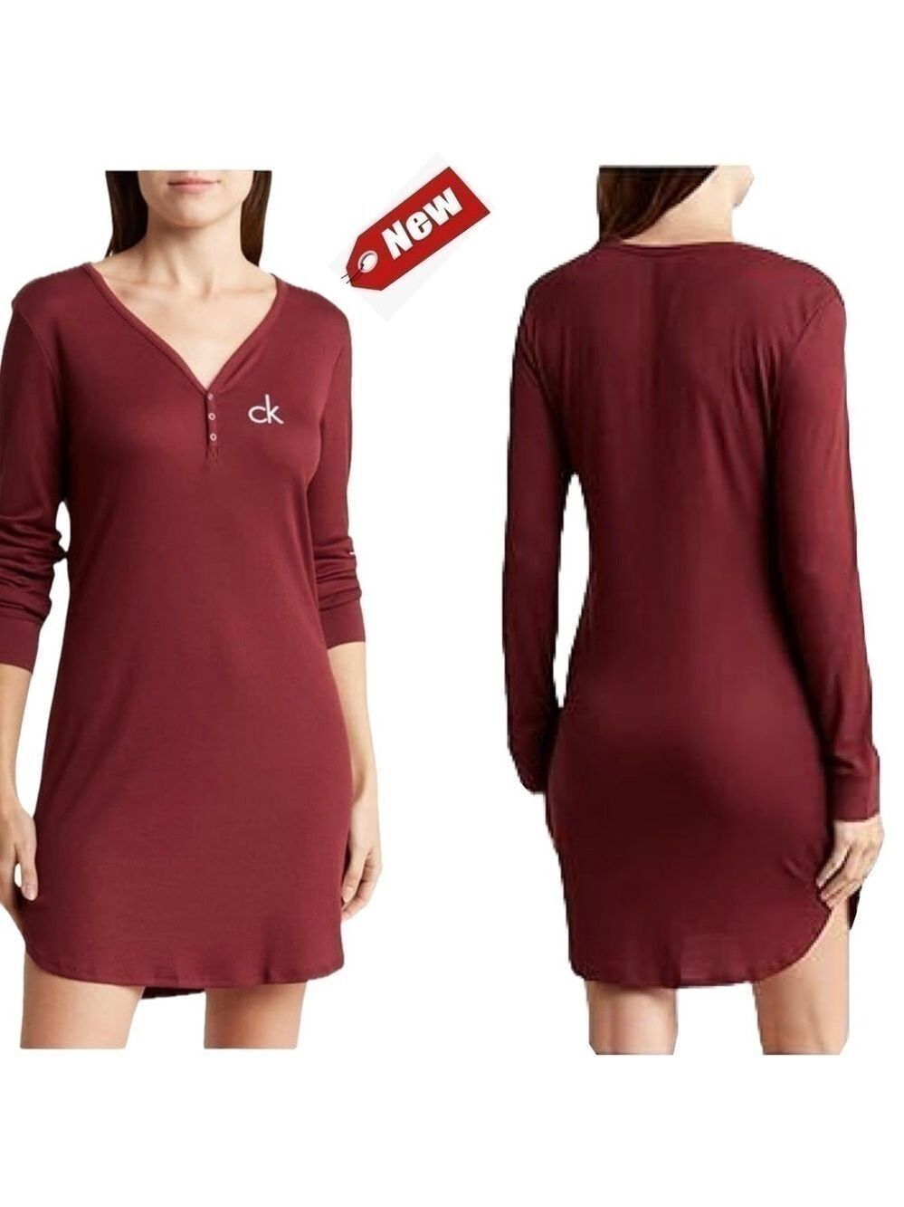 Calvin Klein Women’s Burgundy Red Ribbed Knit Night Shirt  Sz M NWT